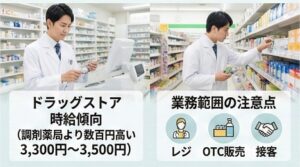 ドラッグストアの時給傾向と業務範囲の注意点