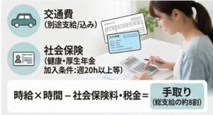 交通費支給や社会保険の加入条件と手取りの計算