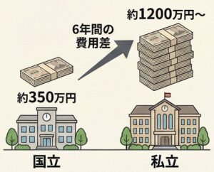国立と私立で大幅に変わる6年間の費用