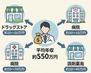 平均年収とドラッグストアなどの就職先